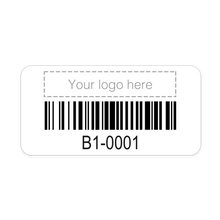Load image into Gallery viewer, 100 Tiny Asset Labels (0.6″ x 1.4″ rectangular) - customized with your own logo