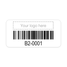 Load image into Gallery viewer, 100 Tiny Asset Labels (0.6″ x 1.4″ rectangular) - customized with your own logo